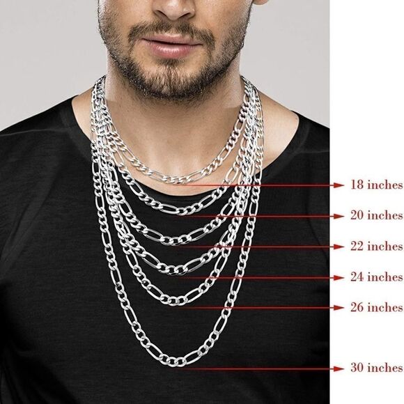 Sterling Silver 7MM Figaro Chain Necklace - Picture 3 of 12